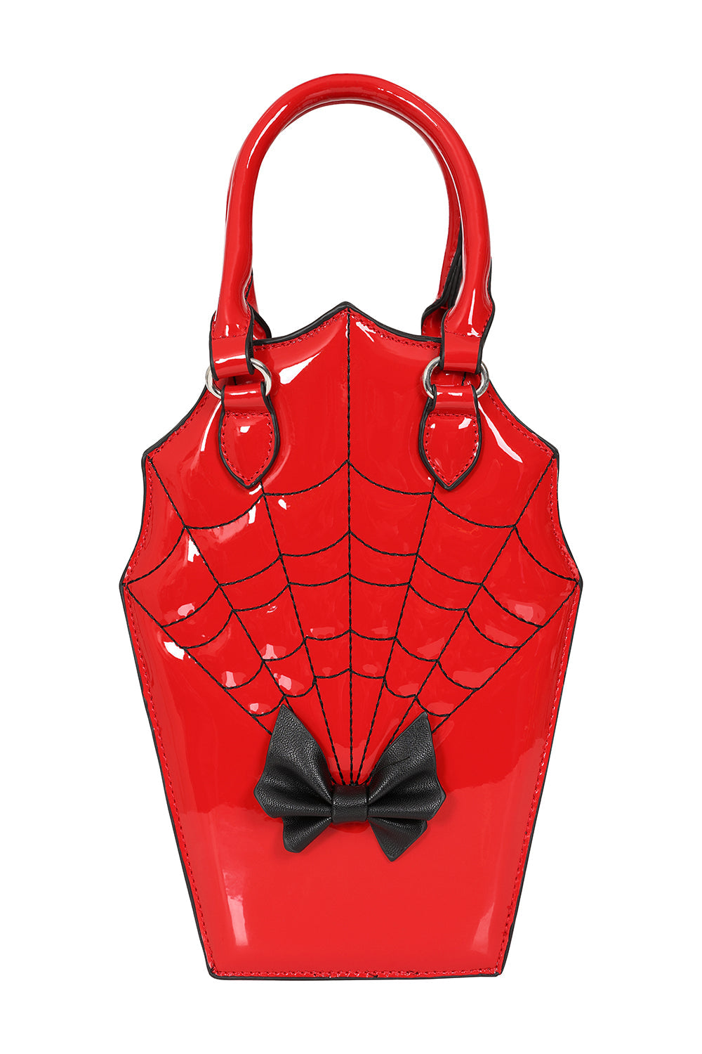 BANNED Ghoul Coffin Red Bag | Shimmer Quilted Gothic Handbag with Spider Web-Red-One Size