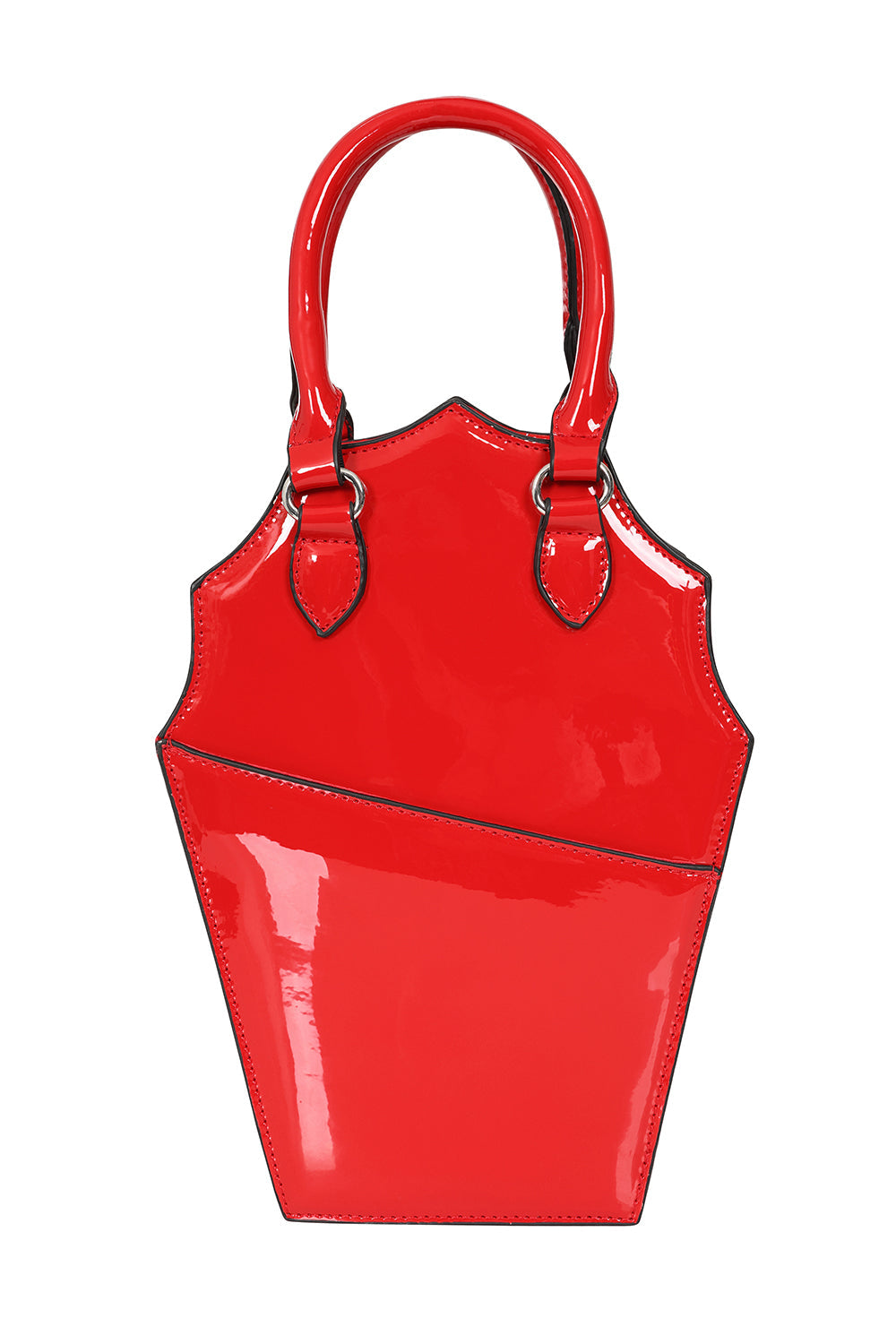 BANNED Ghoul Coffin Red Bag | Shimmer Quilted Gothic Handbag with Spider Web-Red-One Size