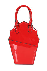 BANNED Ghoul Coffin Red Bag | Shimmer Quilted Gothic Handbag with Spider Web-Red-One Size