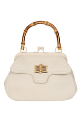 BANNED Aurora Bamboo Handle Handbag | 1950s-Inspired Sustainable Fashion-Cream-One Size