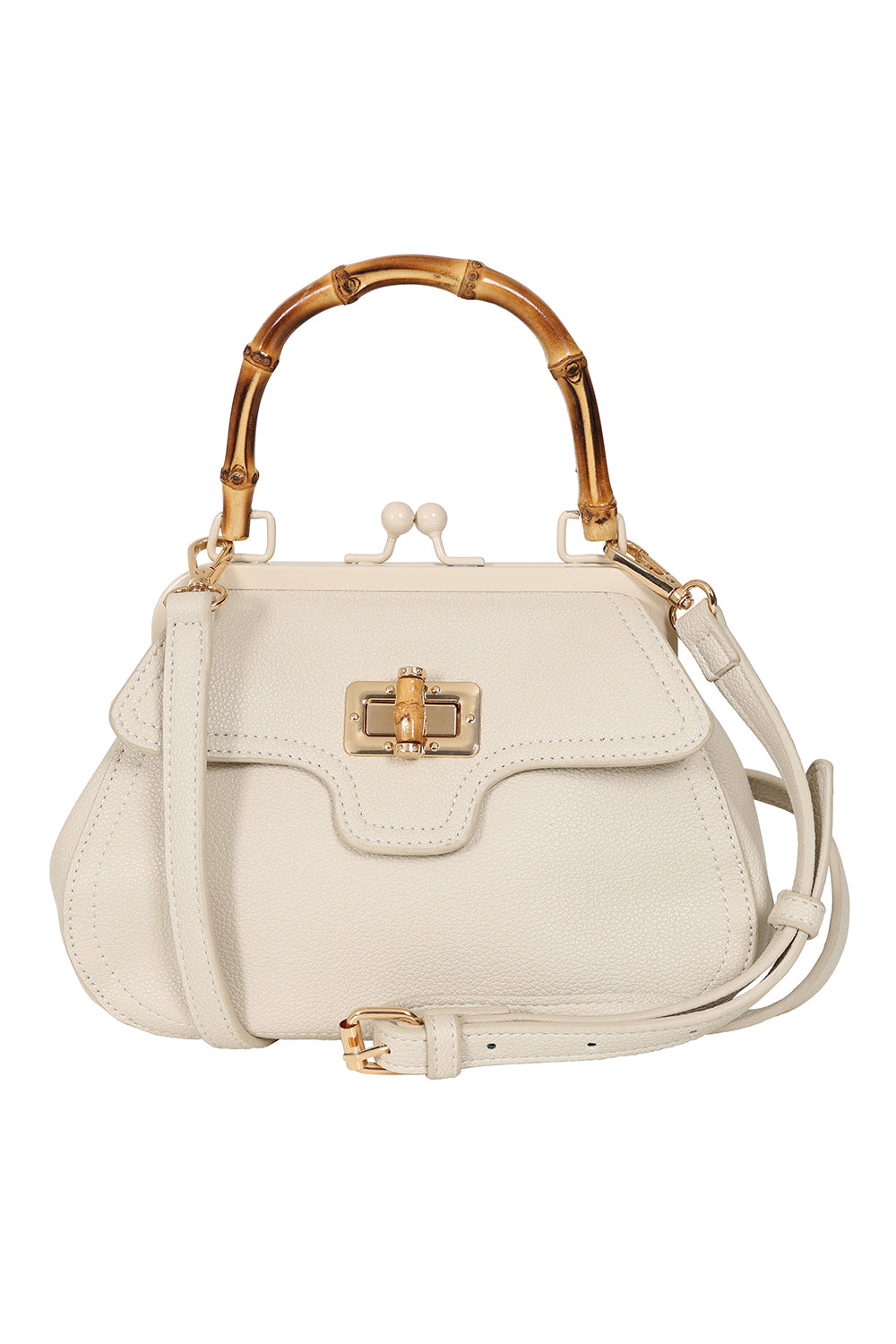 BANNED Aurora Bamboo Handle Handbag | 1950s-Inspired Sustainable Fashion-Cream-One Size