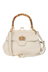 BANNED Aurora Bamboo Handle Handbag | 1950s-Inspired Sustainable Fashion-Cream-One Size