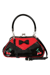 BANNED Billie Jean Lacquer Cherry Handbag | Rockabilly Pin-up Style-Red/Black-One Size