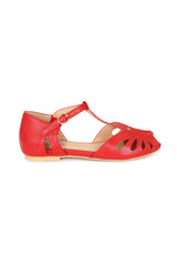 BANNED Retro Secret Love Dapper Sandals Vintage T-Bar Flats With Cut-Out Hearts In Vegan Faux Leather-Red
