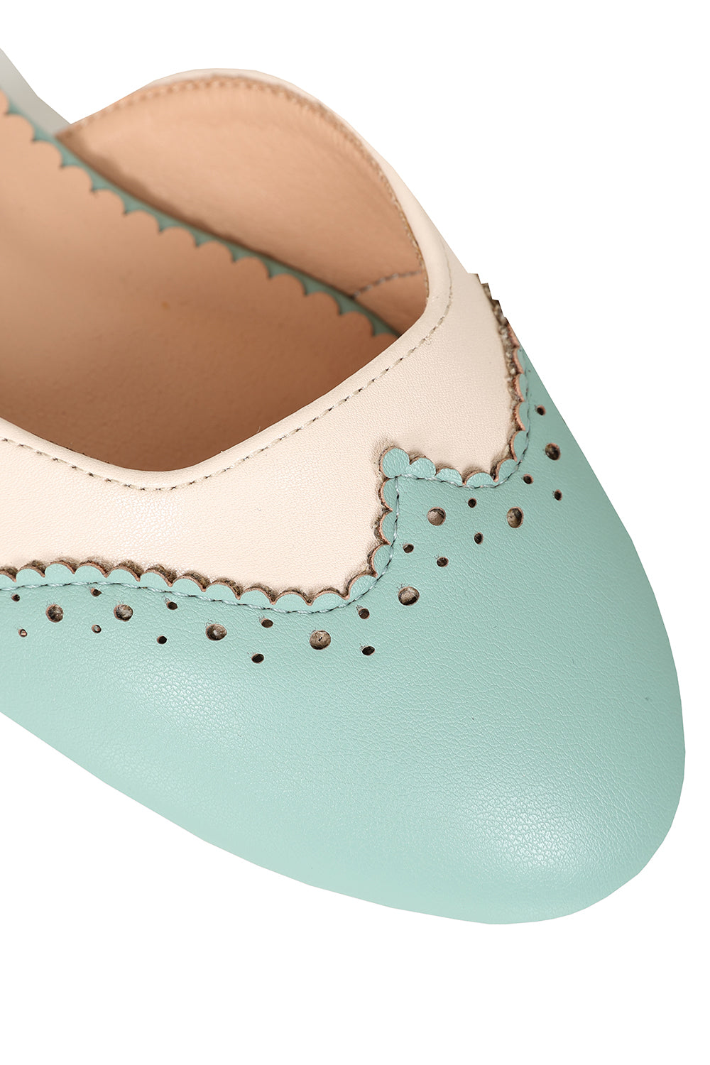 BANNED Retro Dapper Dancemates Flats Retro Two-Tone Brogue Sandals With Hidden Wedge & Ankle Strap-Mint
