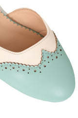 BANNED Retro Dapper Dancemates Flats Retro Two-Tone Brogue Sandals With Hidden Wedge & Ankle Strap-Mint