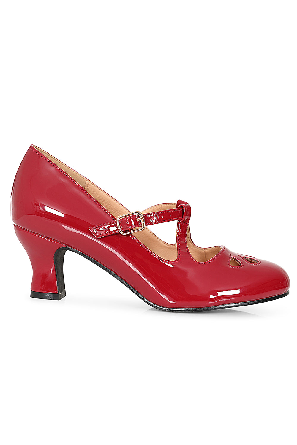 Glamour in Time Banned Mary Janes - 1940's Inspired Cut-Out Mary Jane Heels with Faux Leather Upper-Burgundy