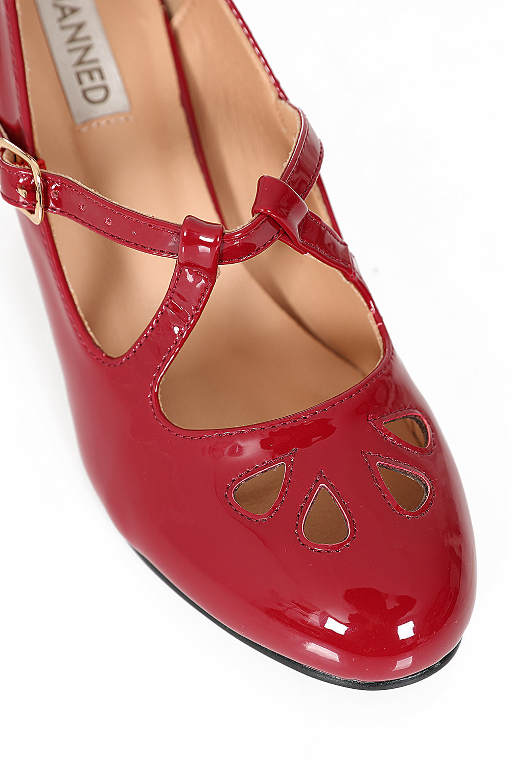 Glamour in Time Banned Mary Janes - 1940's Inspired Cut-Out Mary Jane Heels with Faux Leather Upper-Burgundy