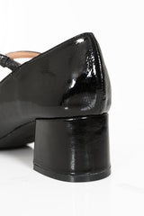 Good Day Sweetheart Banned Shoes - Classic Crossed Straps Block Heel Pumps with Patent Upper-Black