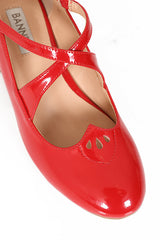 Good Day Sweetheart Banned Shoes - Classic Crossed Straps Block Heel Pumps with Patent Upper-Red