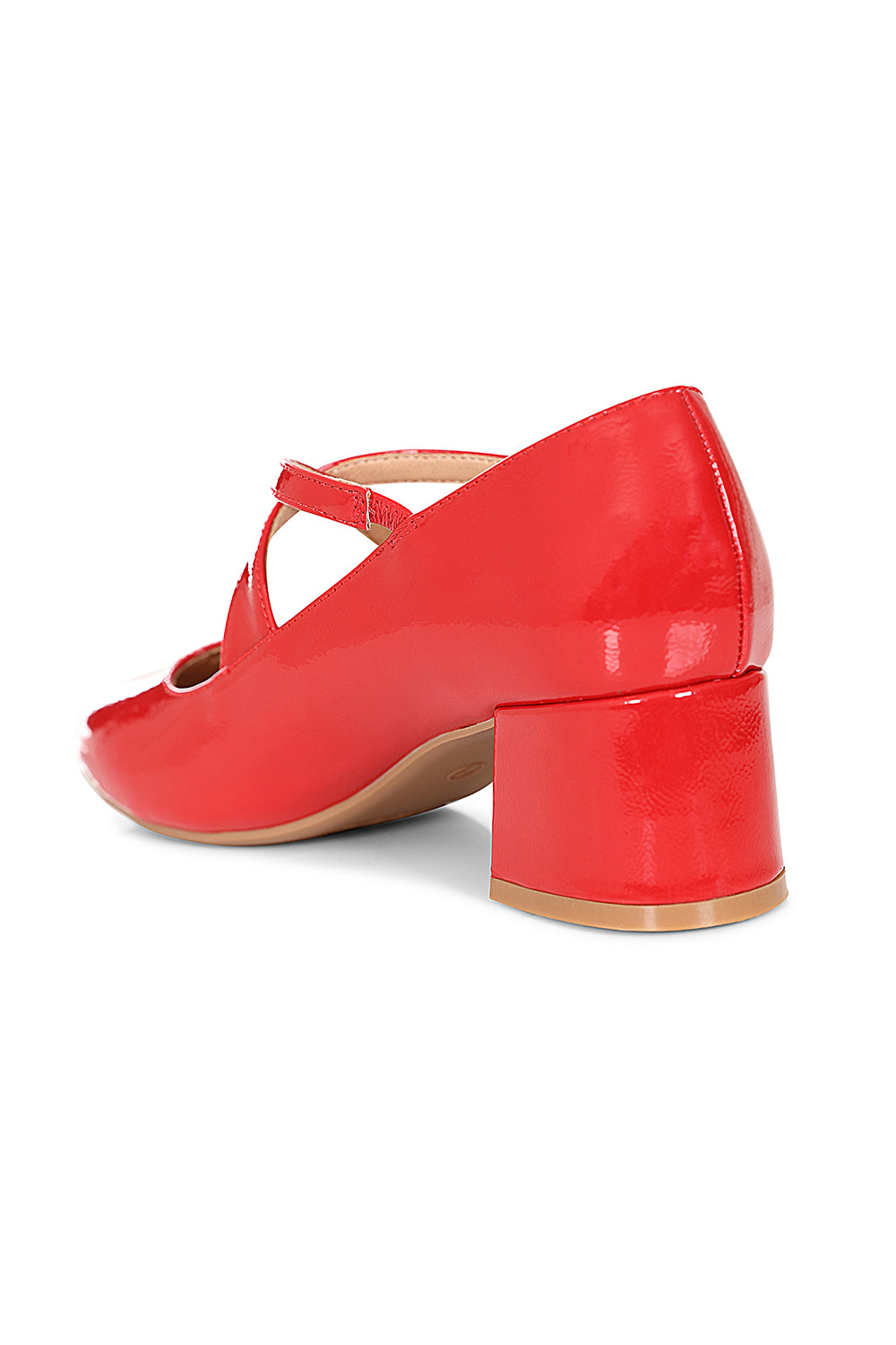 Good Day Sweetheart Banned Shoes - Classic Crossed Straps Block Heel Pumps with Patent Upper-Red