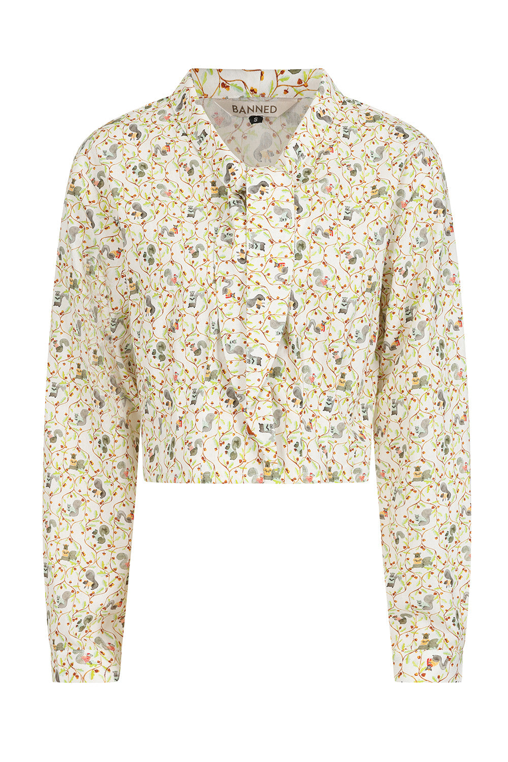 1950's Banned Retro Cherry squirrel white blouse-White