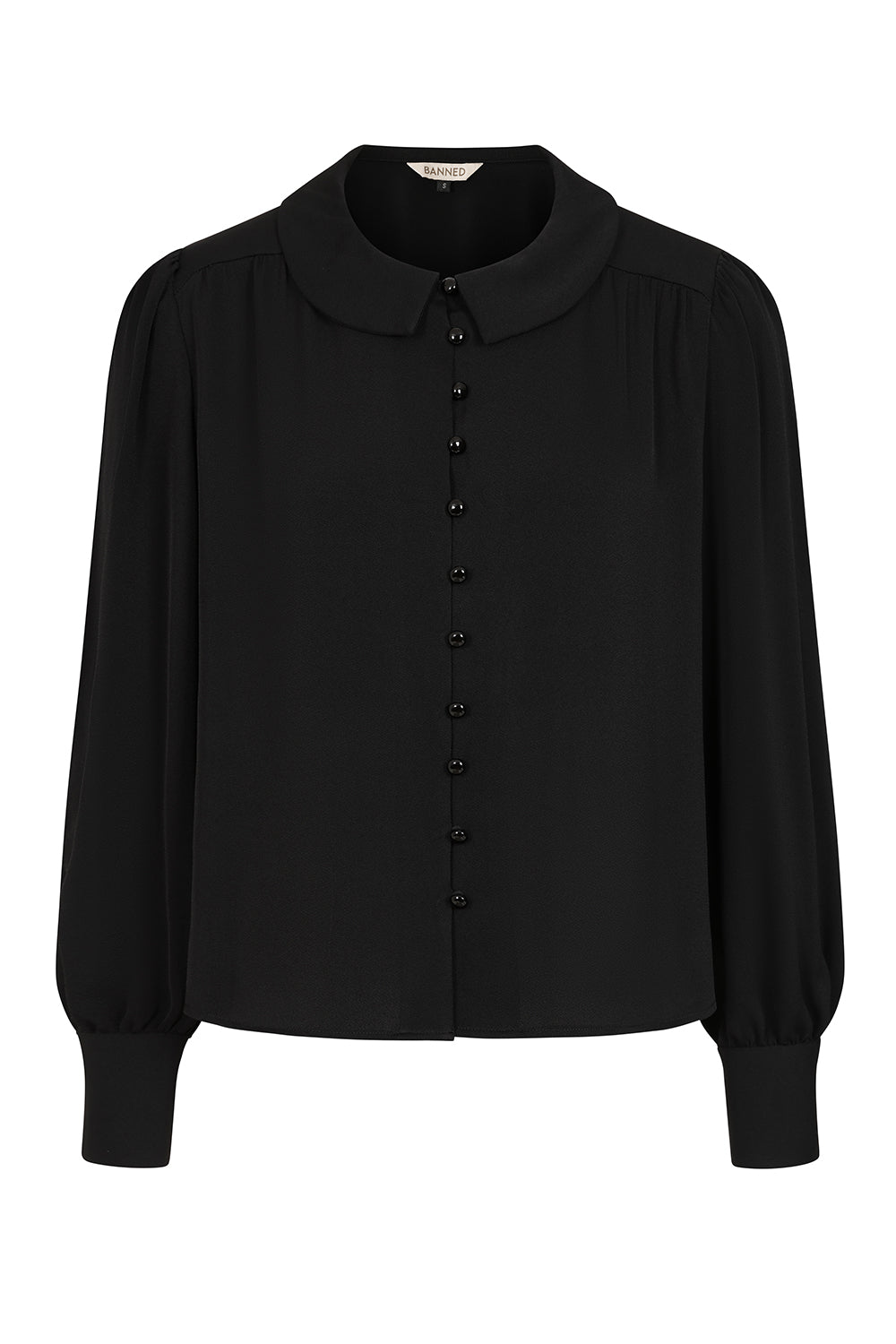 Banned Victoria 40s Victorian Blouse - Vintage Style Button Front Flowing Top-Black