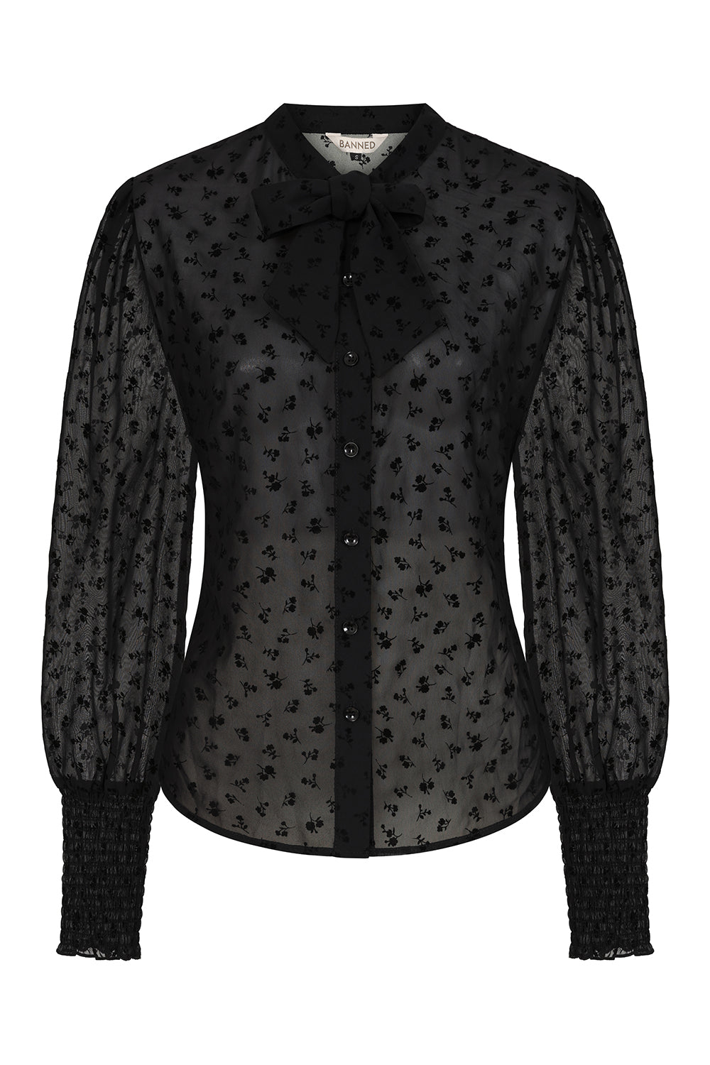 1950's Banned Retro Florence Floral night black blouse-Black