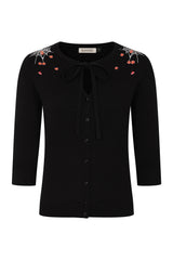 Banned Mia Spiderweb Blossom Cardigan - 50s Style Gothic Floral Bow Front Sweater-Black