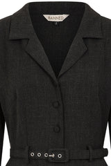 BANNED Retro Marigold Button-Up Dress with Belt and Pockets-Grey