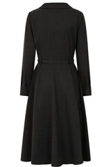 BANNED Retro Marigold Button-Up Dress with Belt and Pockets-Grey