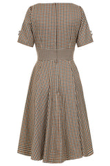 BANNED Retro Vilma Plaid Dress with Side Pockets-Beige