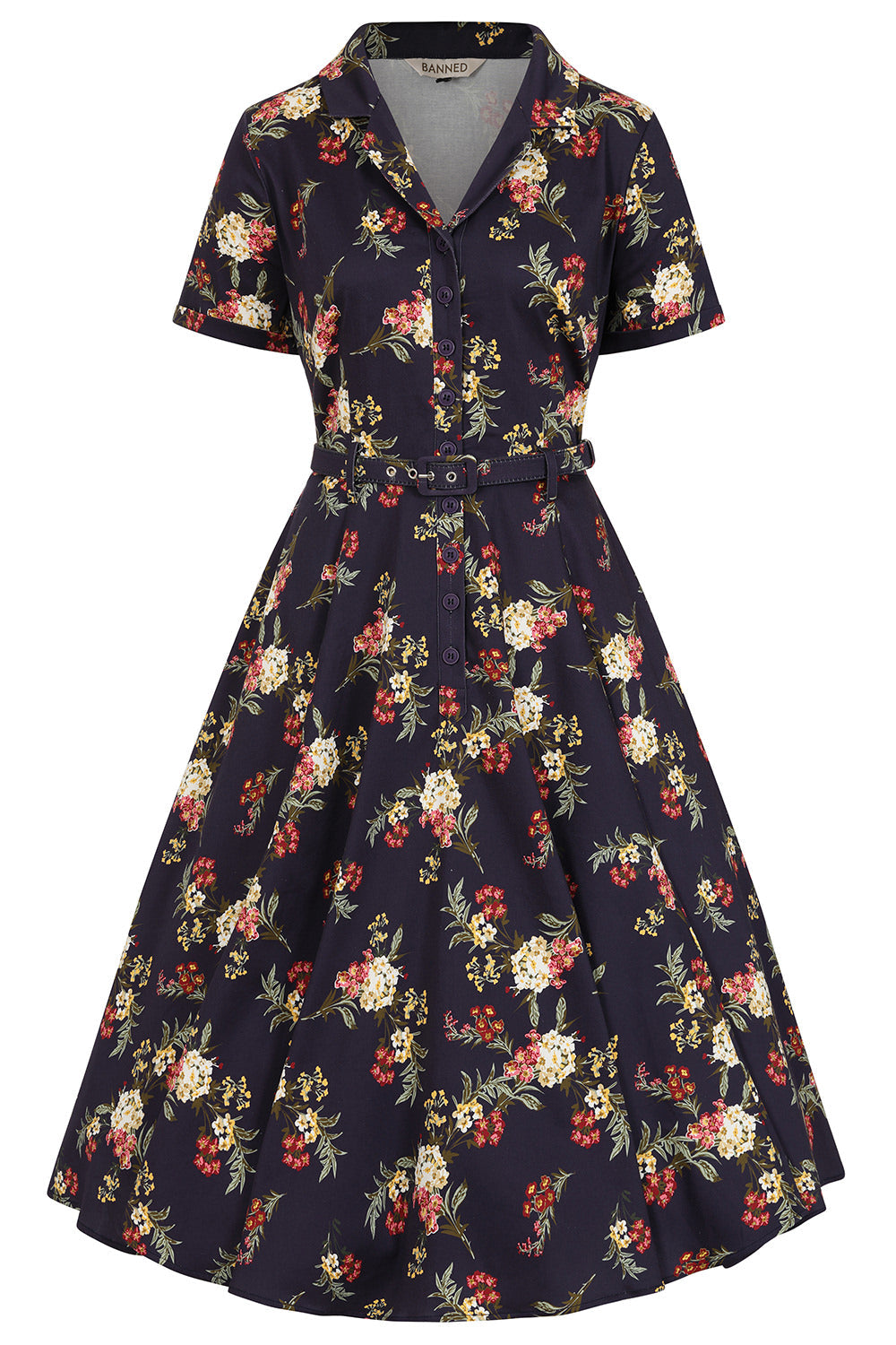 BANNED Retro Bella Romantic Floral Swing Dress-Blue
