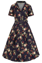 BANNED Retro Bella Romantic Floral Swing Dress-Blue