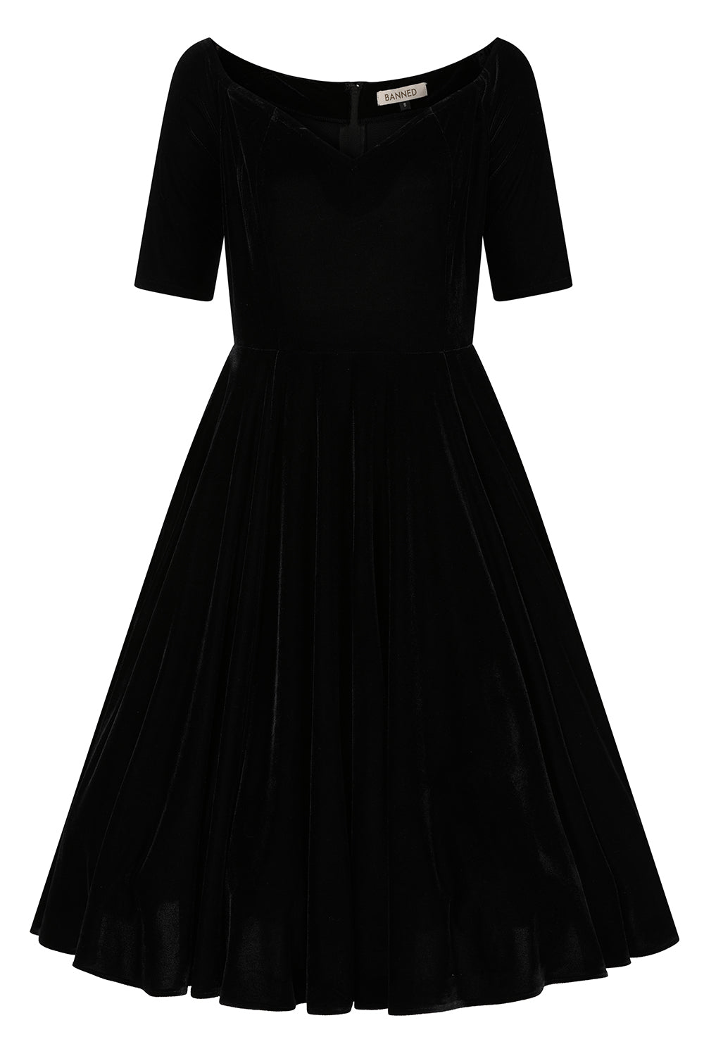 BANNED Retro Amalia Off-Shoulder Velvet Swing Dress-Black