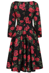 Banned Mina Romantic Roses Swing Dress - 50s Style Floral Circle Dress-Black