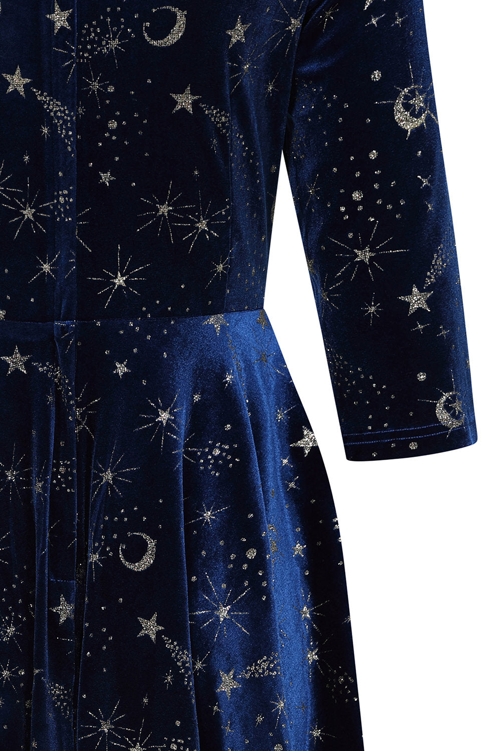 Banned Luna Celestial Glitter Swing Dress - Vintage 50s Style Galaxy Print V-Neck Dress-Blue