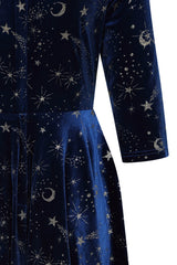 Banned Luna Celestial Glitter Swing Dress - Vintage 50s Style Galaxy Print V-Neck Dress-Blue