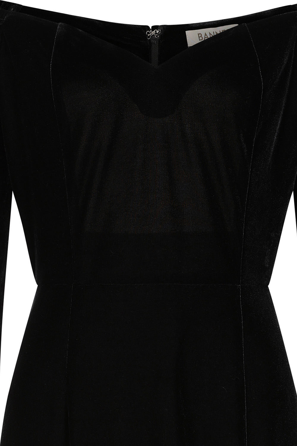 Banned Amalia Velvet Maxi Dress - Off-Shoulder 3/4 Sleeve Fitted Gown-Black