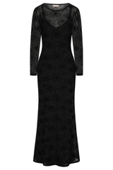 Banned Moira Gothic Spiderweb Mesh Maxi Dress with Long Sleeves - Double Layer Fitted Gown-Black