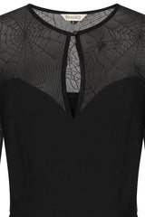 BANNED Elvira Gothic Spiderweb Maxi Dress with Mesh Sleeves-Black