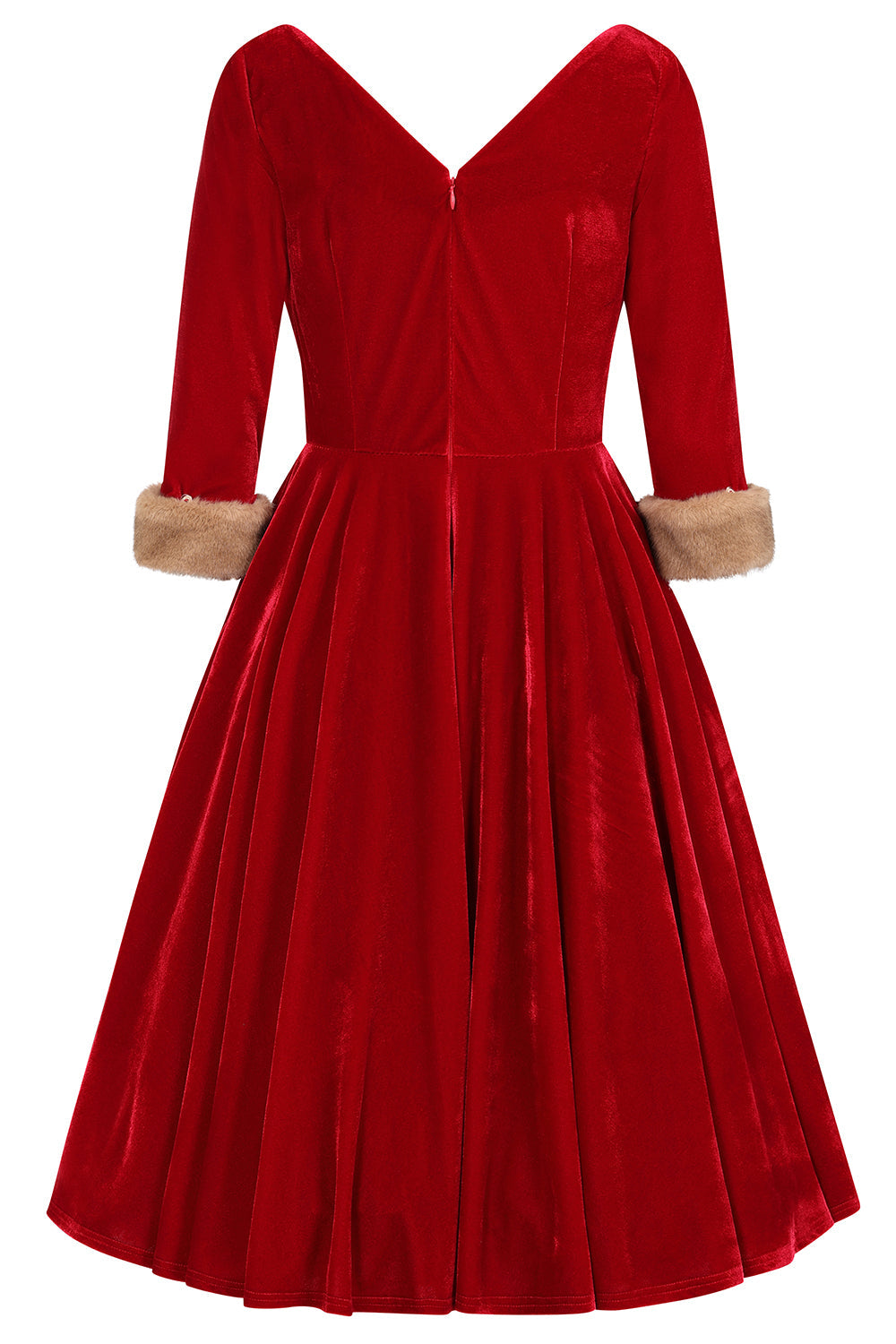 Banned Nina Velvet and Fur Swing Dress - 50s Style Twisted Bodice Circle Dress-Red