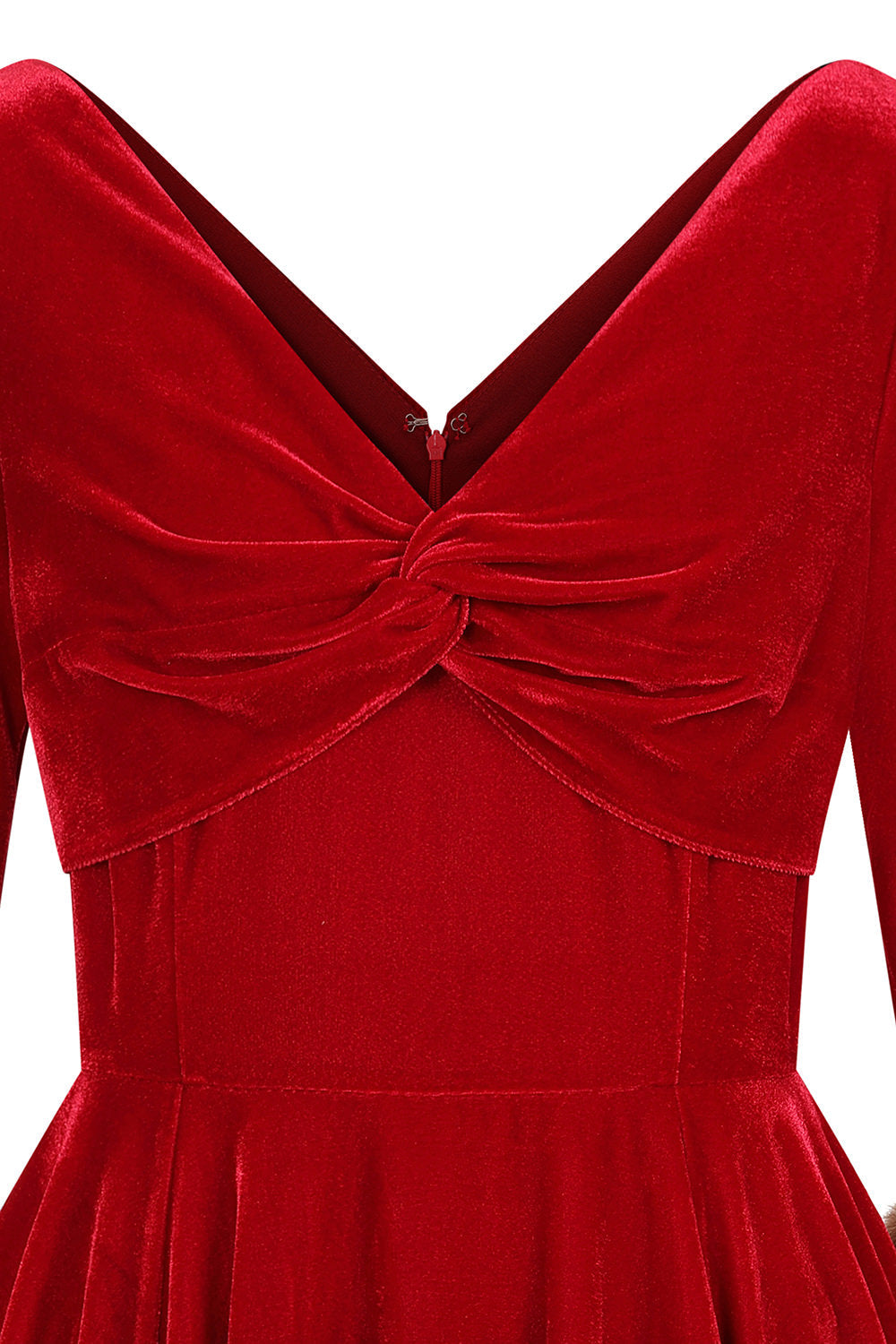 Banned Nina Velvet and Fur Swing Dress - 50s Style Twisted Bodice Circle Dress-Red
