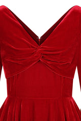 Banned Nina Velvet and Fur Swing Dress - 50s Style Twisted Bodice Circle Dress-Red