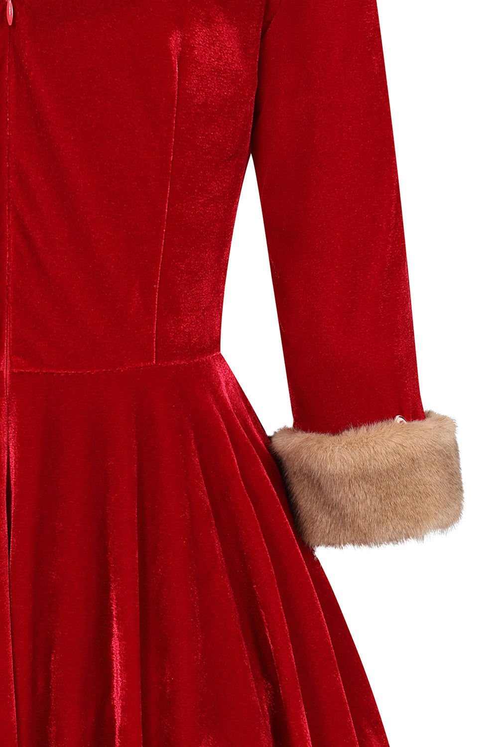 Banned Nina Velvet and Fur Swing Dress - 50s Style Twisted Bodice Circle Dress-Red
