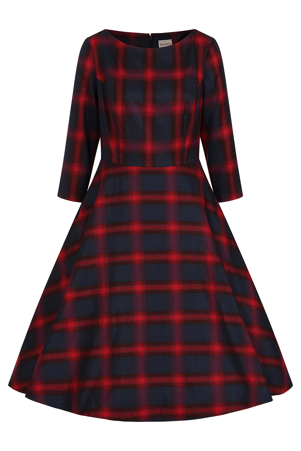 Banned retro Barbara Christmas Checks Swing Dress with pockets-Red/Blue