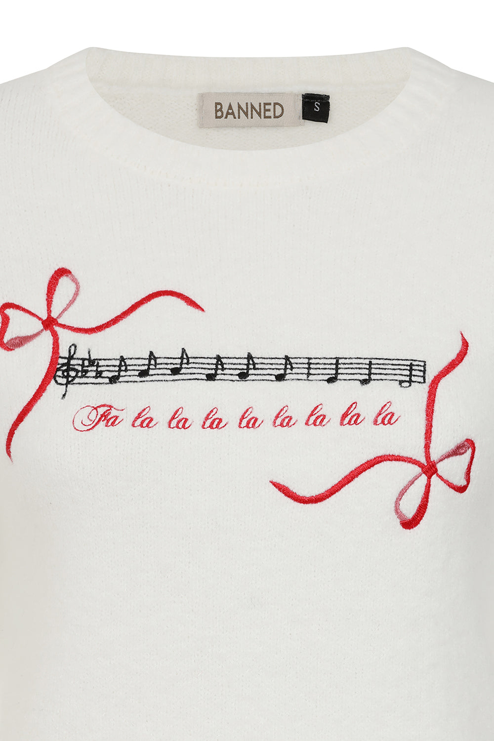 Banned Natalia Christmas Carol Jumper - 50s Style Embroidered Holiday Sweater-Ivory
