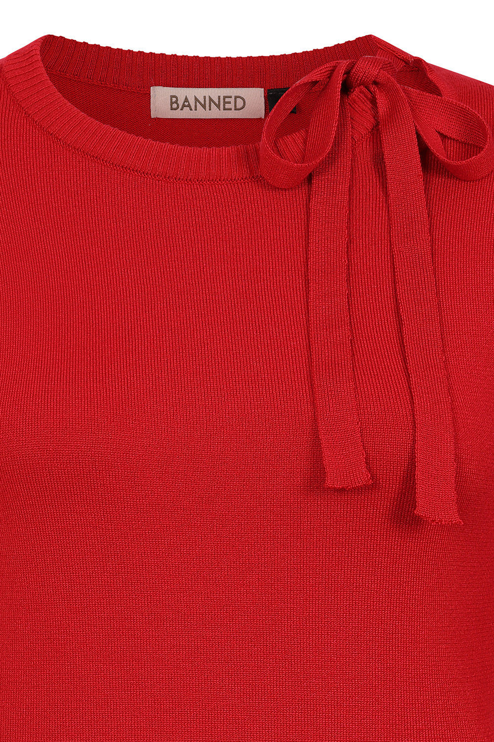 Banned Bella Bow Knit Jumper - 50s Style Keyhole Collar Sweater-Red