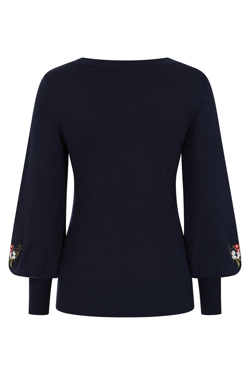 Banned Carla Romantic Floral Jumper - 70s Style Victorian Sleeve Sweater-Navy