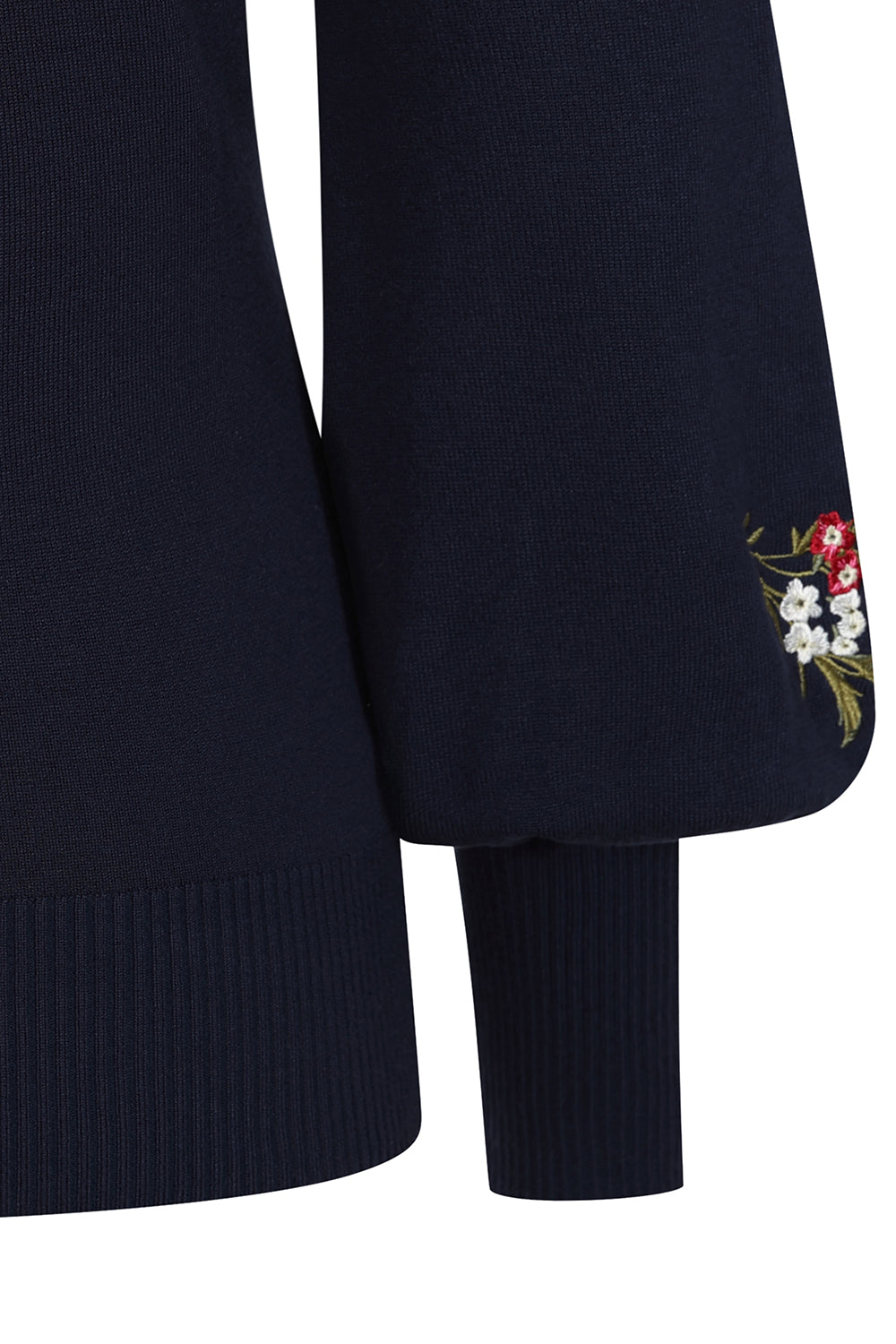 Banned Carla Romantic Floral Jumper - 70s Style Victorian Sleeve Sweater-Navy