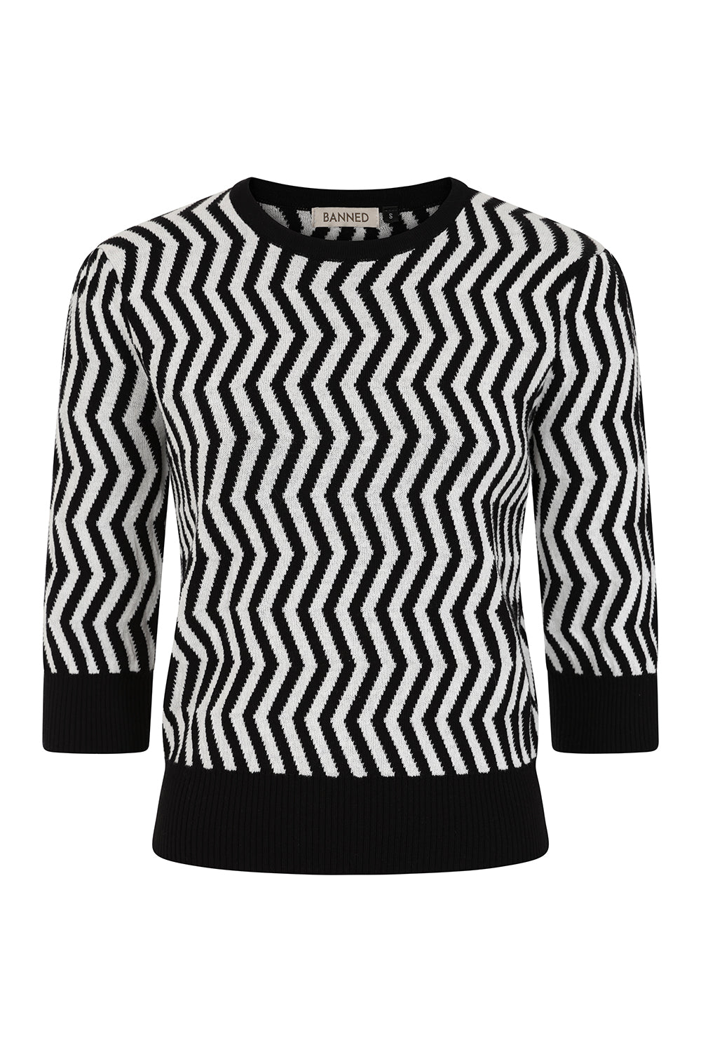 Banned Lara Zigzag Jumper - 40s Style Jacquard Pattern Sweater-Black/White
