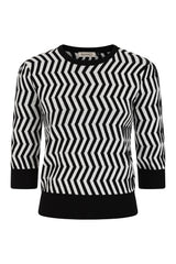 Banned Lara Zigzag Jumper - 40s Style Jacquard Pattern Sweater-Black/White