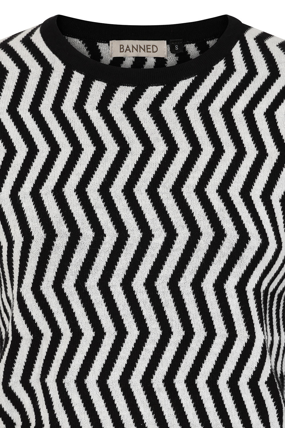Banned Lara Zigzag Jumper - 40s Style Jacquard Pattern Sweater-Black/White