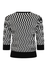 Banned Lara Zigzag Jumper - 40s Style Jacquard Pattern Sweater-Black/White