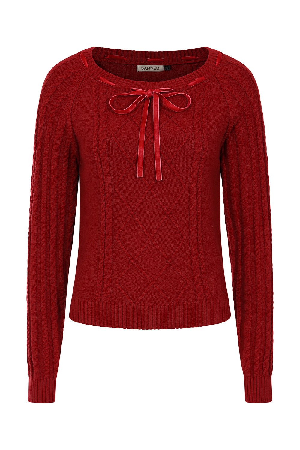 Banned Mona Cable Knit Jumper - 40s Style Vintage Sweater-Red