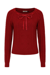 Banned Mona Cable Knit Jumper - 40s Style Vintage Sweater-Red