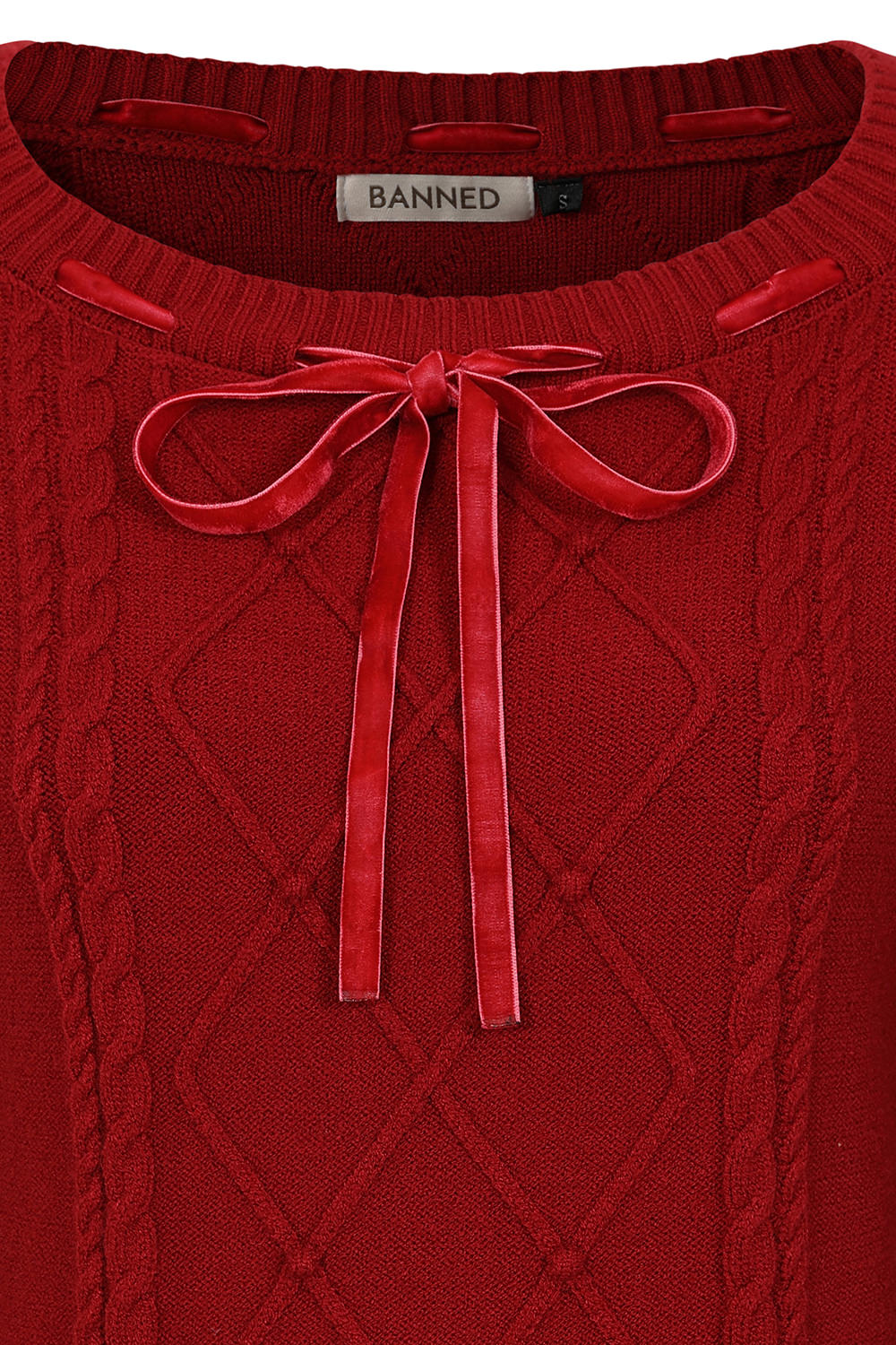 Banned Mona Cable Knit Jumper - 40s Style Vintage Sweater-Red
