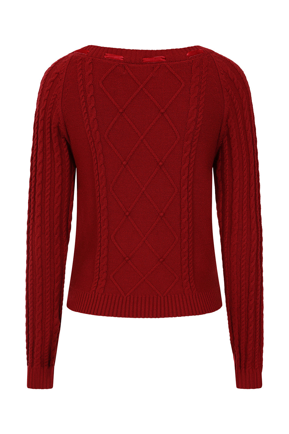 Banned Mona Cable Knit Jumper - 40s Style Vintage Sweater-Red