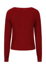 Banned Mona Cable Knit Jumper - 40s Style Vintage Sweater-Red