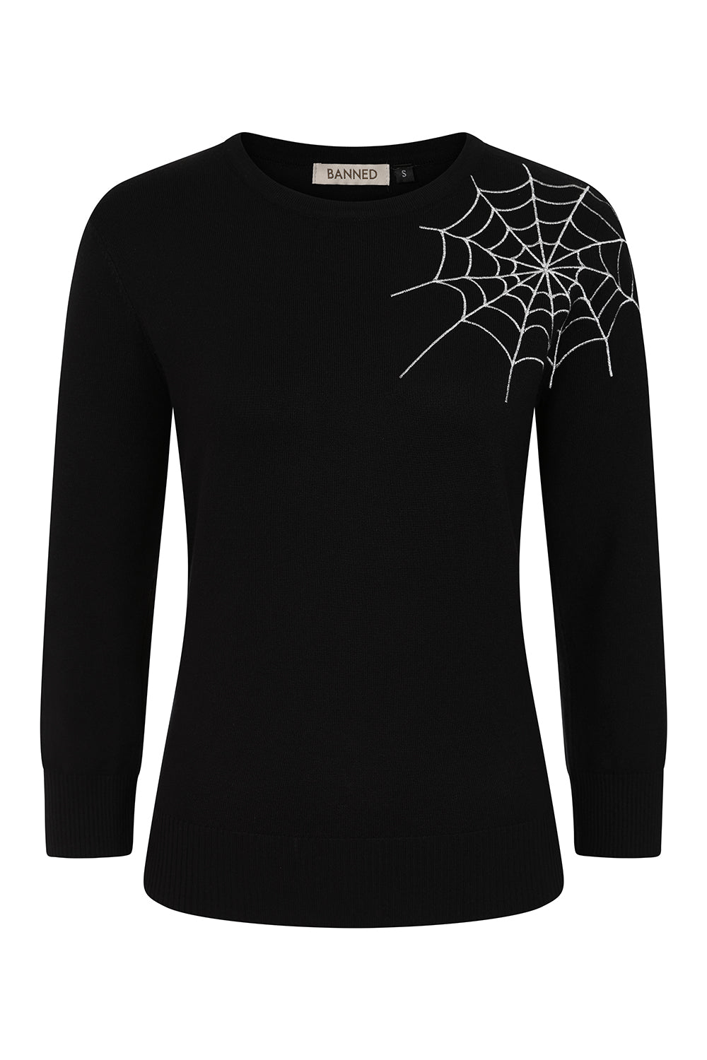 Banned Alina Spiderweb Jumper - 40s Style Gothic Embroidered Sweater-Black